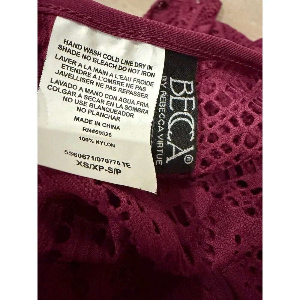 Becca Crochet Swim Cover Up Dress XS Burgundy Beach Boho Resort Wear Cruise